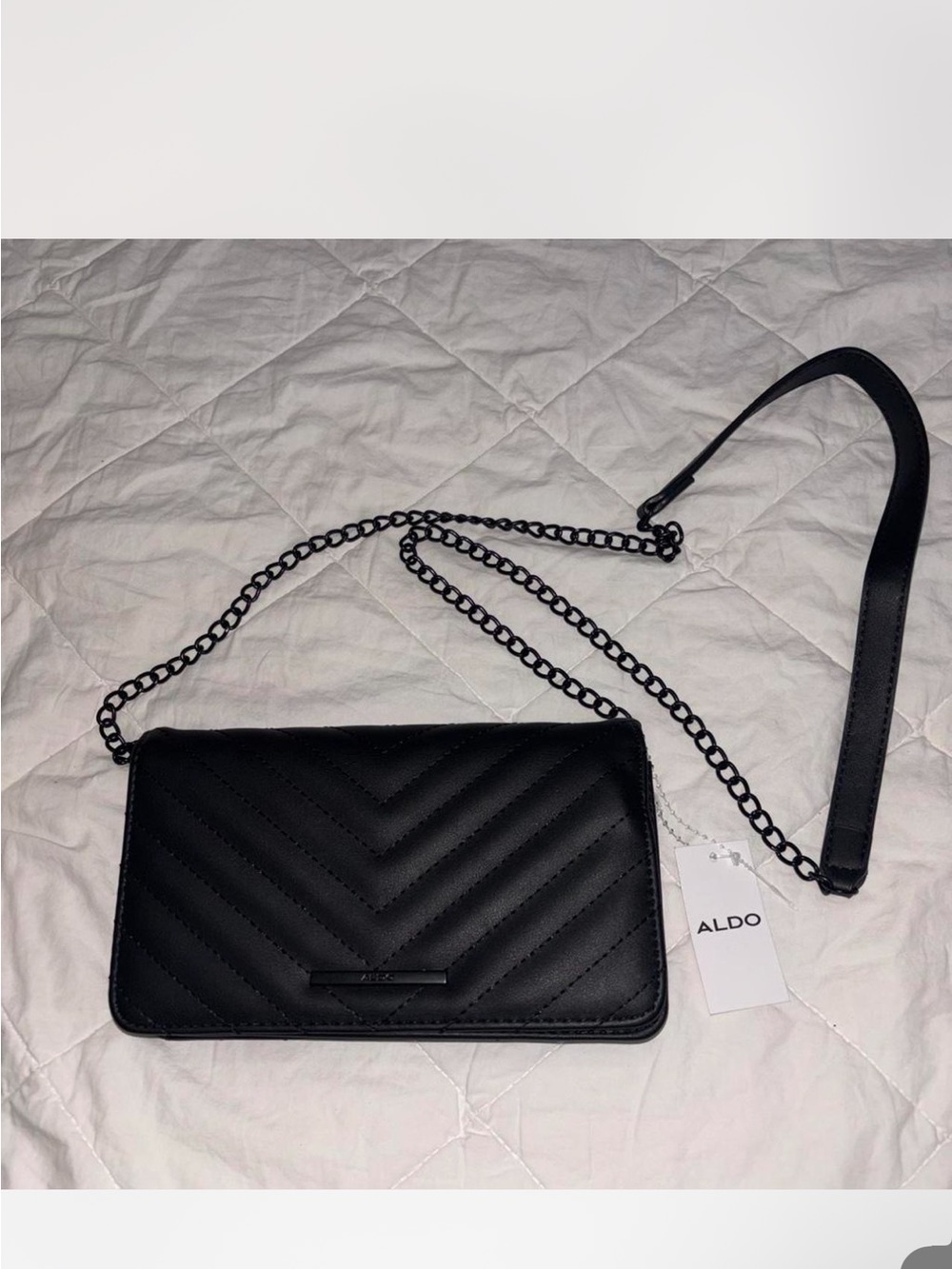 Aldo Black Quilted Chain Strap Crossbody Bag